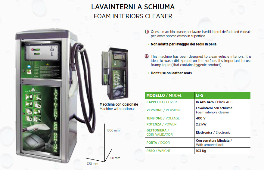 Lavainterni SCHIUMA/ESTRAZIONE 400 V gettoniera elettronica RM5