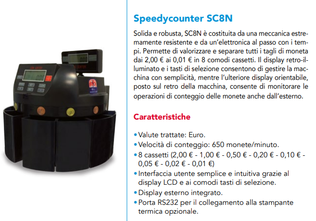 CONTAMONETE, CONTA MONETE 8 CASSETTI PROFESSIONALE, SEPARA MONETE,  SEPARATORE €